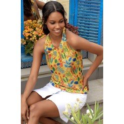 Boyundan Bağlamalı Desenli Bluz