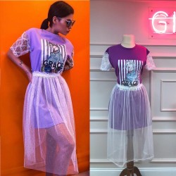 İthal Simli Tüllü Dantel Detaylı Takım 