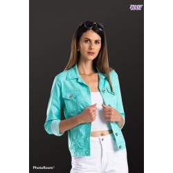 Likralı Mint Jean Ceket