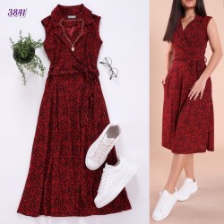 Kruvaze Siyah Zemin Kuşaklı Elbise Kruvaze Siyah Zemin Kuşaklı Elbise