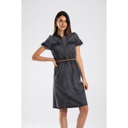 Hasır kemerli jean elbise