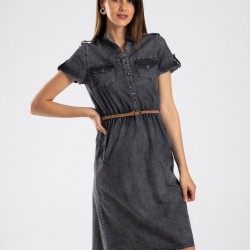 Hasır kemerli jean elbise Hasır kemerli jean elbise