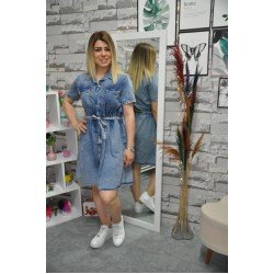 Full Düğmeli Kuşaklı Kot Elbise