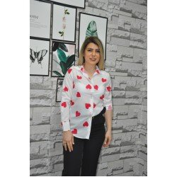 Kalp Desen Crop Gömlek