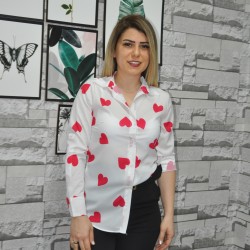 Kalp Desen Crop Gömlek