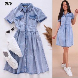Cep detay jean gömlek elbise