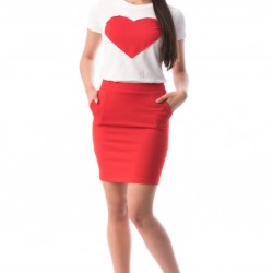 Kalp baskı etek tshırt takım