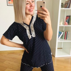 Dantel Yaka Puanlı Pijama Takımı Dantel Yaka Puanlı Pijama Takımı