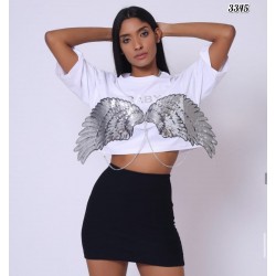 Melek Kanat Zincir Detay Crop Bluz Melek Kanat Zincir Detay Crop Bluz