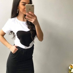 Kalp Detay Bluz Etek Set Takım