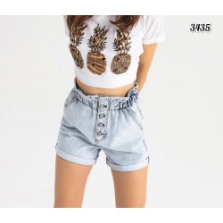 Düğme Detay Kot Şort