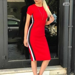 Yandan Şeritli Kırmızı Kaşkorse Elbise Yandan Şeritli Kırmızı Kaşkorse Elbise