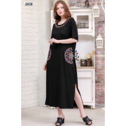 Yaka ve Cep Nakışlı Salaş Elbise