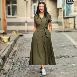 Düğme kuşak detay gömlek elbise Düğme kuşak detay gömlek elbise