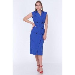 Atlas Kumaş Kemerli Ceket Elbise