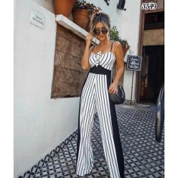 Çizgi desen askılı tulum