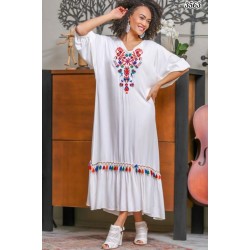 Nakış Detay Ponpon Etekli Elbise