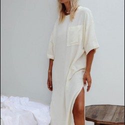 Yırtmaç Detay Cepli Salaş Elbise Yırtmaç Detay Cepli Salaş Elbise