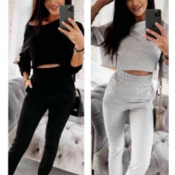 Kayık yaka bel lastikli ikili takım