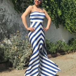 Straplez Çizgili Elbise Straplez Çizgili Elbise