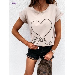 Kalp Desenli Double Kol Tshirt