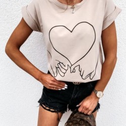Kalp Desenli Double Kol Tshirt Kalp Desenli Double Kol Tshirt