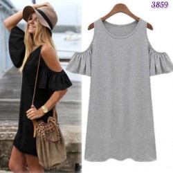 Omuz Fırfırlı Mini Elbise Gri Omuz Fırfırlı Mini Elbise Gri