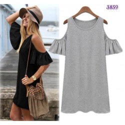 Omuz Fırfırlı Mini Elbise Gri