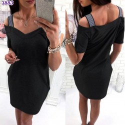 Askı Lastikli Mini Elbise