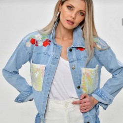 Payet Cepli Nakış Detay Jean Ceket