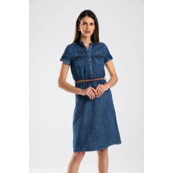 Hasır kemerli jean elbise