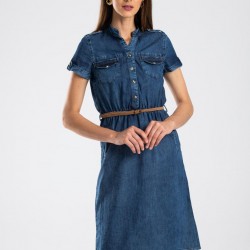 Hasır kemerli jean elbise Hasır kemerli jean elbise