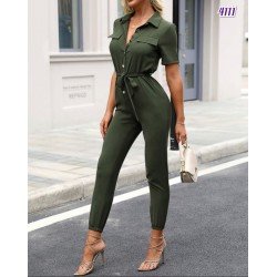 Cep detay kuşaklı tulum