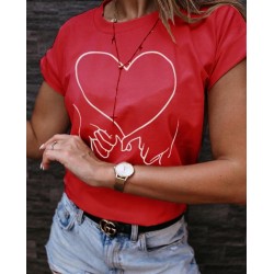 Kalp Desenli Basic Tshirt