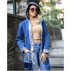 Payet Detay Kapşonlu Jean Ceket