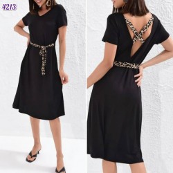 Leopar Kuşak Ve Sırt Detaylı Elbise Leopar Kuşak Ve Sırt Detaylı Elbise