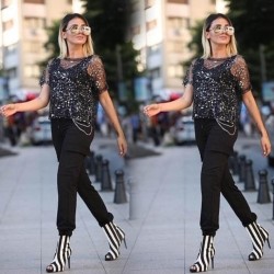 Transparan Bluz Kargo Cepli Pantolon Takım Transparan Bluz Kargo Cepli Pantolon Takım