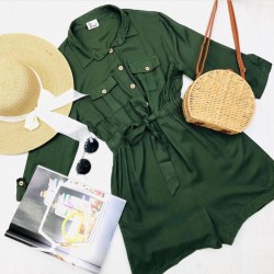 Haki Cepli Şort Tulum