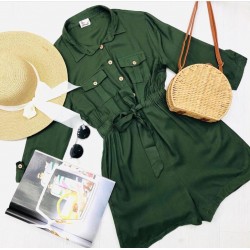 Haki Cepli Şort Tulum