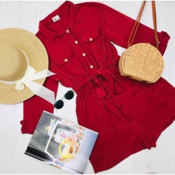 Kırmızı Cepli Şort Tulum