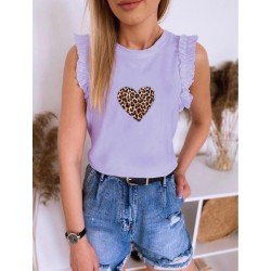 Kol Fırfırlı Kalp Desen Tshirt