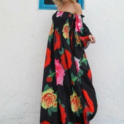 Madonna Yaka Gül Desenli Maxi Elbise Madonna Yaka Gül Desenli Maxi Elbise