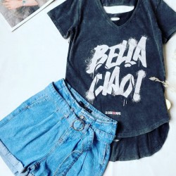 Bella Ciao V Yaka Yıkamalı Tshirt Bella Ciao V Yaka Yıkamalı Tshirt