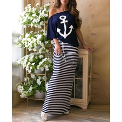 Çapa Desen Tshirt Etek İkili Takım Çapa Desen Tshirt Etek İkili Takım