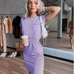 Bel Lastikli Cepli Mini Elbise