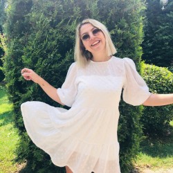 Astarlı Taş İşleme Beyaz Elbise