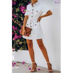 Düğme Detay Cepli Mini Elbise