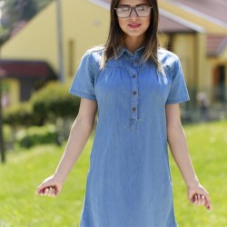 Yaka Düğmeli Jean Elbise Yaka Düğmeli Jean Elbise