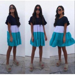 Renk Geçişli Eteği Volan Elbise