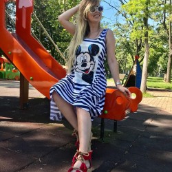 Mickey Çizgi Detay Elbise